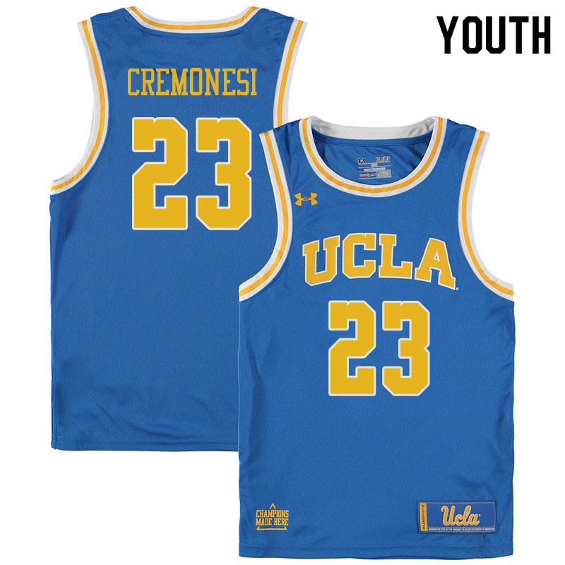 Youth #23 Logan Cremonesi UCLA Burins College Basketball Jerseys Sale-Blue - Click Image to Close